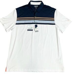 NWT Izod Golf Swing Flex Stretch White Blue & Coral Stripe UPF 15 Golf Polo XL
